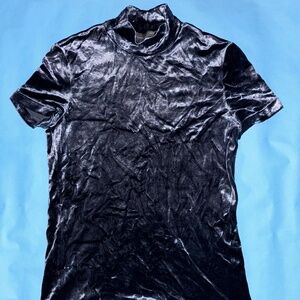 Banana Republic Velvet Mock Neck Top - Charcoal/Navy Sz S